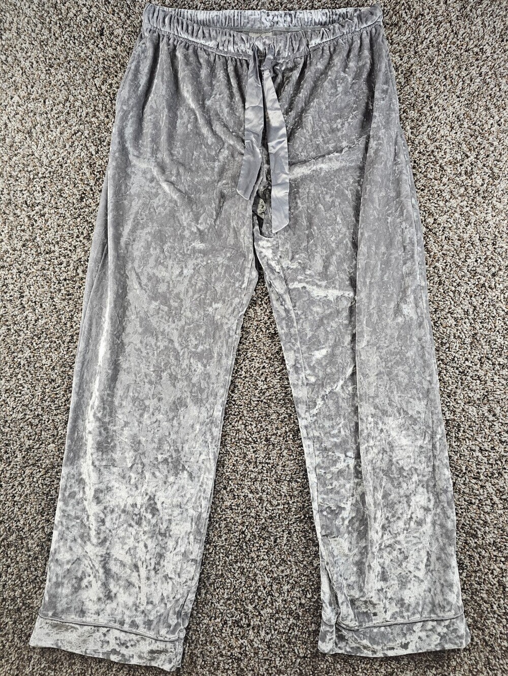 Lord & Taylor Womens Sz L Crushed Velvet Wide Leg Pants Silver Elastic Waist